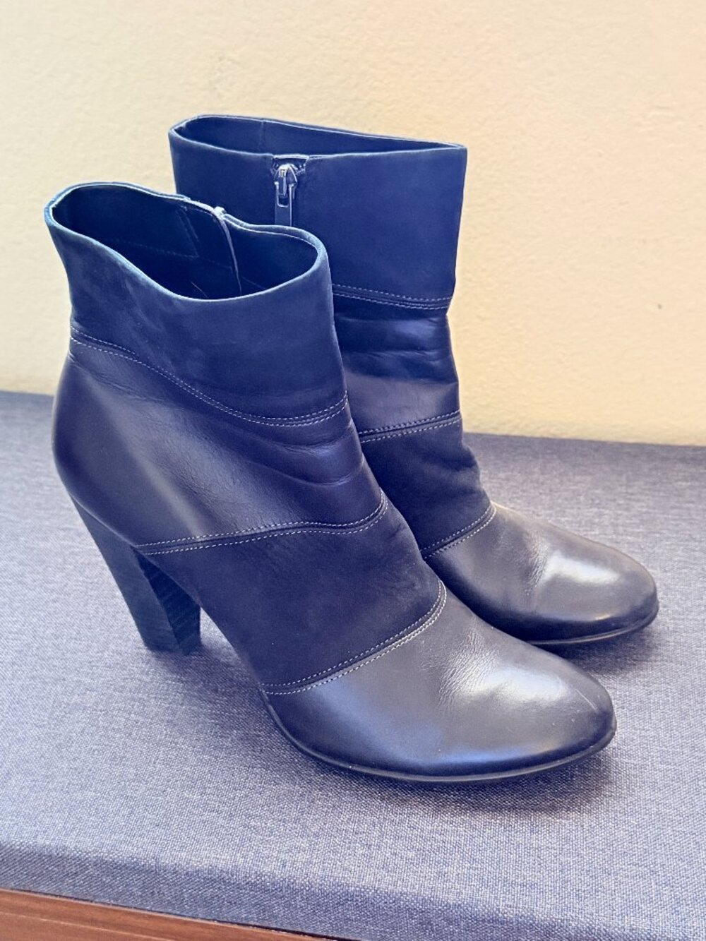 Black Leather & Suede Heeled Ankle Boots, Size 41 (US 9.5) - Picture 2 of 10